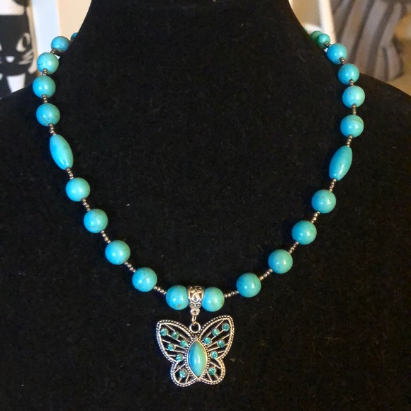 Hand Crafted Jewelry - Handcrafted butterfly magnesite necklace